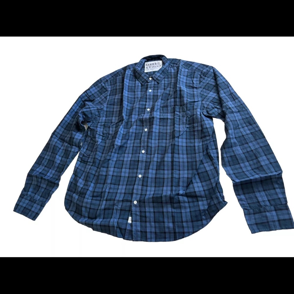 Frank & Eileen LUKE Men's Large Button Down Shirt Blue Plaid Cotton